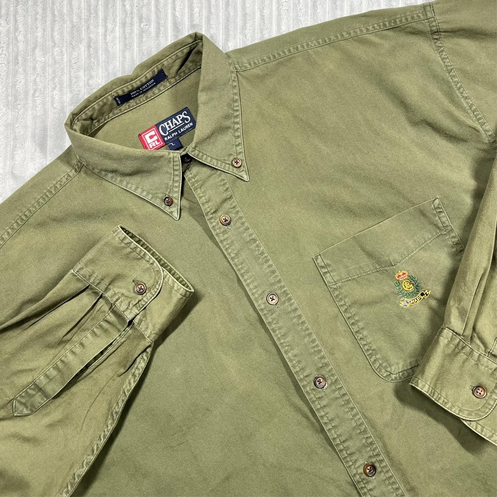 Vintage Chaps Ralph Lauren Button Down Shirt Mens L Crest Preppy Business *Flaws